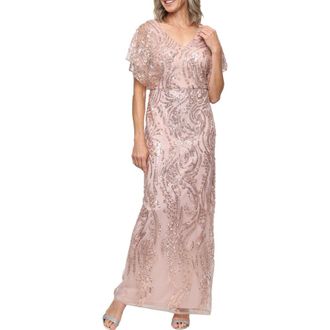 Alex Evenings Sequin Column Gown in Rose Gold at Nordstrom, Size 16