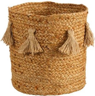 Nearly Natural 12.5-in Boho Chic Natural Hand-Woven Jute Basket Planter with Tassels in Beige at Nordstrom