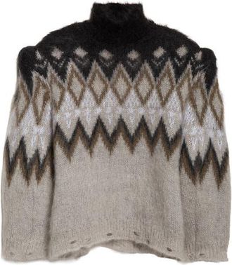 Acne Studios Kissick Fair Isle Padded Mohair & Wool Blend Turtleneck Sweater in Multi Grey at Nordstrom, Size Xx-Small