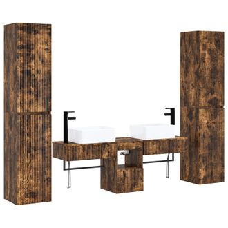 vidaXL Juego De Muebles De Ba&ntilde;o 5 Uds. Roble Ahumado Vidaxl