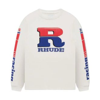 Rhude Sweatshirts, male, White, Size: S Split Petrol Logo LS Tee