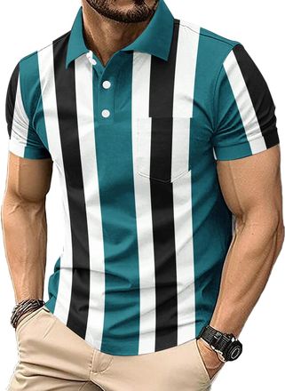 Generic Mens Casual Polo Shirts Short Sleeve Fashion Golf Shirt Classic Striped Slim Fit T-Shirts (UK, Alpha, XXL, Regular, Regular, 10)