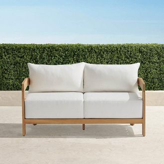 Frontgate Porticello Loveseat in Natural Teak - Performance Rumor Snow - Frontgate