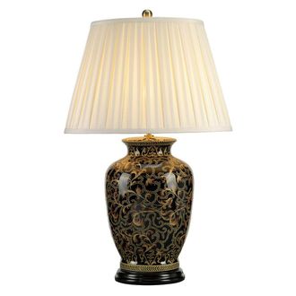 Loops Table Lamp Large Base Cream Double Pleat Shade Gold Black LED E27 60W