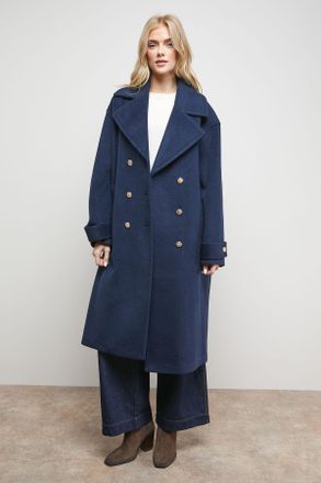 Oasis Womens Relaxed Tailored Coat - Navy - Size 12 UK