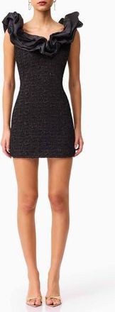Elliatt Paloma Satin Ruffle & Floral Jacquard Cocktail Minidress in Black at Nordstrom Rack, Size Xx-Large