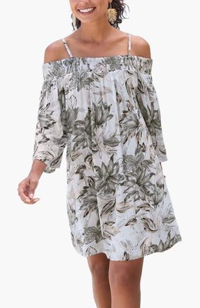 Lascana Womens Off The Shoulder Patterned Dress in Black Printed at Nordstrom, Size 10