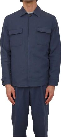 Eleventy Overhemdjas - Heren - Zomerjassen - Blauw - M - Linnen - Jassen