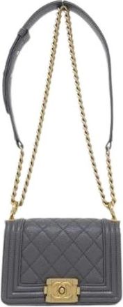 Chanel Pre-owned Boy Grained Calf Shoulder Bag - Dames - Vintage Schoudertas - Grijs - ONE Size - Leer - Vintage