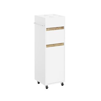 SoBuy Sobuy Mueble Estrecho Con Cajones Blanco Con 1 Caj&oacute;n Armario Con Ruedas Con Toallero Lateral Ba&uacute;l Organizador Blanco De Aglomerado Para Ba&ntilde;o 33&times;30&times;91 