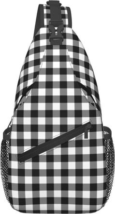 Generic Black White Plaid Cross Body Bag Trendy Sling Bag Adjustable Daypack For Workout Outdoors Traveling