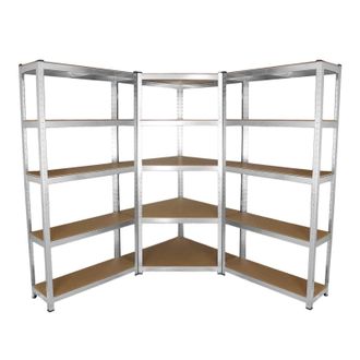 MonsterShop Galwix 90cm Racking Bundle: Corner Shelving & 2 Garage Racking Bays in Silver
