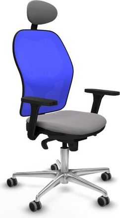 Piqueras y Crespo Piqueras Y Crespo - Jorquera Sincro Malla Azul Similpiel Gris Brazos 3d Base Aluminio Cabecero Fijo Ruedas 65mm Engomada