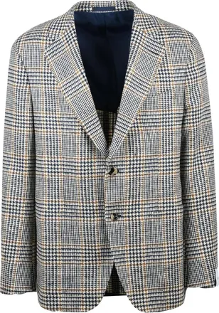 Caruso Rounded Wool Jacket With Distinctive Checkered Pattern