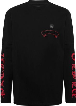 Philipp Plein Double Sleeve T-Shirt Banner Embroidery - Heren - Longsleeves - Zwart - 2XL - Katoen - Tops