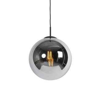QAZQA Art D&eacute;co L&aacute;mpara Colgante Art Deco Negra Con Cristal Ahumado 30 Cm - Pallon Vidrio /acero Esfera /alargada Adecuado Para Led Max. 1 X 25 Watt - Qazqa