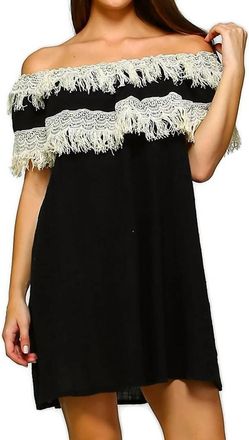 Velzera Off The Shoulder Fringe Dress In Black