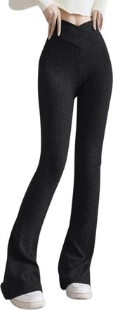 Generic Womens Flared Bell Bottom Ribbed Knit Yoga Pants Long Elastic High Waisted Flare Workout Rib Flare Leg Sweater Pant Flared Athletic Legging Knitted Lo