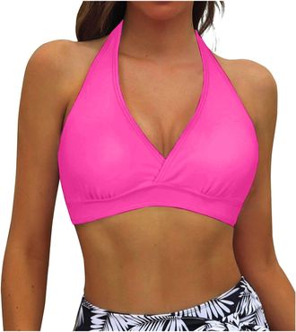 Generic Supportive Halter Neck Bikini Top with Adjustable Strings V-Neck Bathing Suits Bikini Separates Swimwear Perfect for Athletic Women Enjoying Pool Trai
