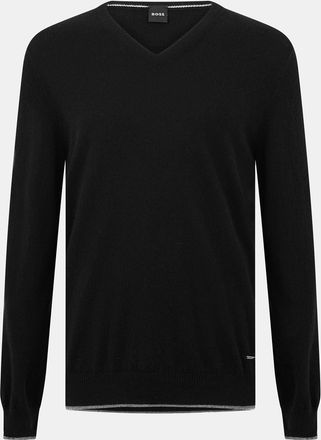 HUGO BOSS Mens Ettore V-Neck Long Sleeve Sweater in Black - Size 2XL