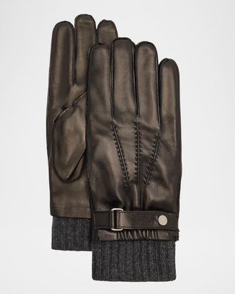 Portolano Men & apos;s Napa Leather and Cashmere-Cuff Gloves