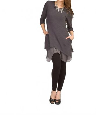 Papillon 3/4 Sleeve Layered Angle Hem Dress In Mocha