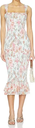 Hemant & Nandita Smocked Midi Dress In Blue