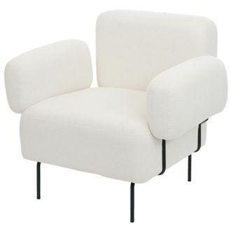 Hhg Hhg - Nunca Usado] Sill&oacute;n De Sal&oacute;n 967b, Sill&oacute;n De C&oacute;ctel, Sill&oacute;n Tapizado, Tela Boucl&eacute;/metal Textil, Blanco Crema