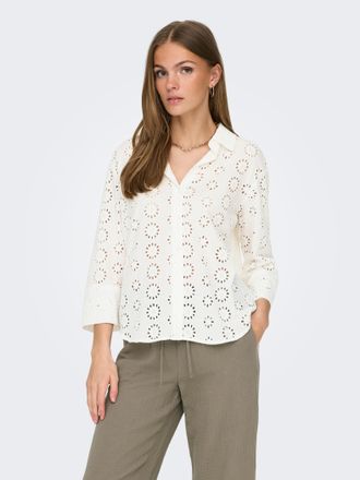 Jacqueline de Yong Hemdbluse JDY JDYTALLIE 3/4 LONG SHIRT WVN NOOS, Damen, Gr. XL, weiss (cloud dancer), Spitze, Obermaterial: 100% Baumwolle, unifarben, regular fit Po-