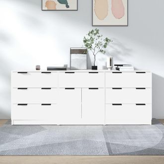 vidaXL Aparador De 3 Piezas Madera Contrachapada Blanco Vidaxl