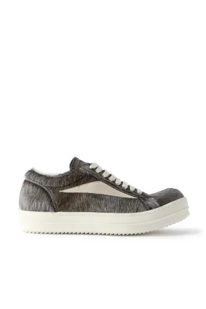 Rick Owens Vintage Suede-Trimmed Calf-Hair Sneakers