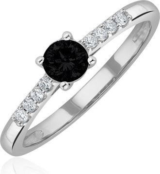 The Diamond Store Black Diamond and Lab Diamond Engagement Ring 0.25ct in 9K White Gold