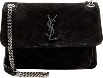 Saint Laurent Suede Monogram Niki Medium Shoulder Bag (Authentic Pre-Loved)