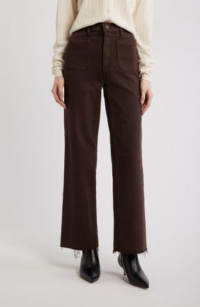 Frame Denim The Anchor High Waist Raw Hem Wide Leg Jeans in Chocolate Brown at Nordstrom, Size 24