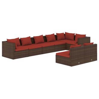 vidaXL Set Divani Da Giardino 8 Pz Con Cuscini In Polyrattan Marrone Vidaxl