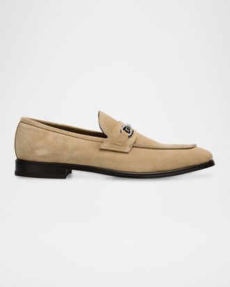 Ferragamo Mens Bentley Gancini Bit Suede Moccasins