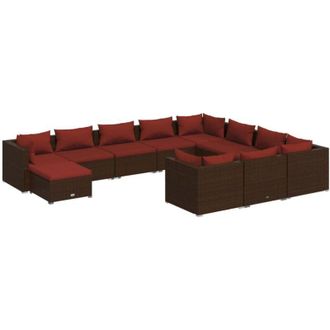 vidaXL Set Muebles De Jard&iacute;n 11 Pzas Y Cojines Rat&aacute;n Sint&eacute;tico Marr&oacute;n Vidaxl