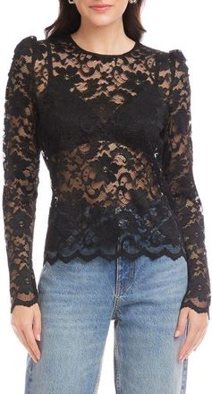Fifteen Twenty Maylani Sheer Stretch Lace Top in Black at Nordstrom, Size Medium