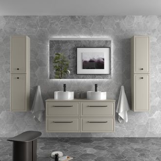 Cygnus Bath Mueble De Ba&ntilde;o Runa 140cm Gris Mate 4 Cajones Lavabo Sobre Encimera 2 Pozas Porcelana