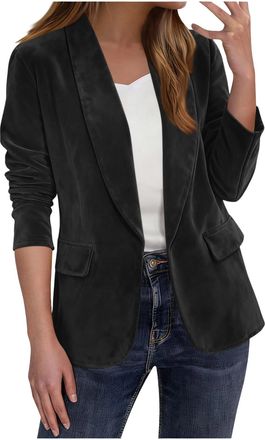 Generic Vintage Faux Suede Jackets for Women Blazer Suit Elegant Lapel Collar Faux Leather Jacket Dress Casual Ladies Winter Coats Old Money Aesthetic Bomber 