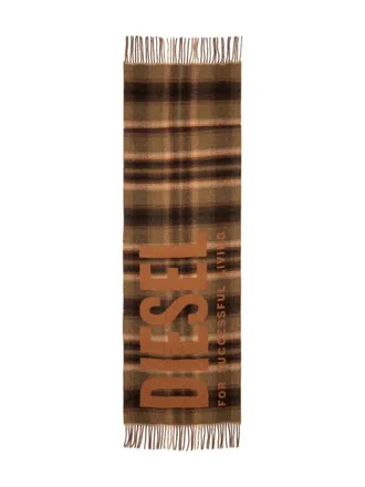 Diesel check-pattern fringed-edge scarf - men - Wool/Polyimide - One Size - Brown