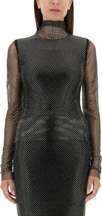 Sportmax Black Embellished Mock Collar Top