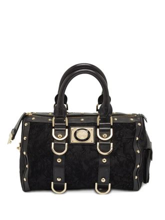 Versace plisse leather satchel - Black