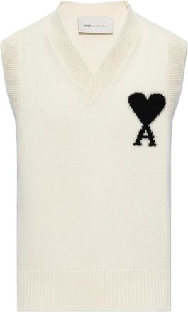 Ami Woolen Vest - Dames - V-hals truien - Wit - XS - Wol - Truien & Vesten