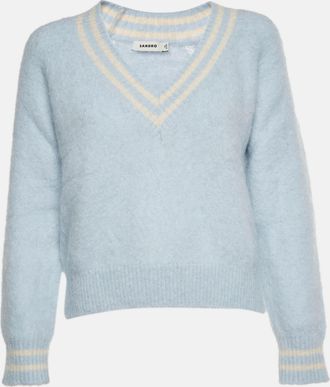 Sandro Blue Mohair Blend Knit V-Neck Cleo Sweater