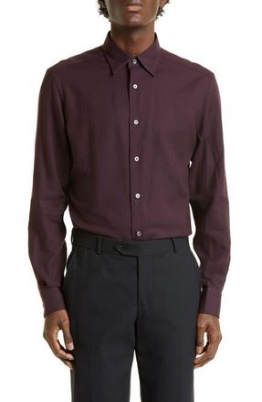 Ermenegildo Zegna Cotton & Cashmere Button-Up Shirt in Plum at Nordstrom, Size Large