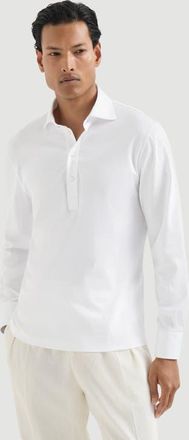 Brunello Cucinelli Cotton jersey long sleeve polo with shirt-style collar in White at Nordstrom, Size Xxx-Large