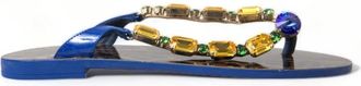 Dolce & Gabbana Blauwe Leren Platte Sandalen Elegante Stijl - Dames - Slippers - Blauw - 35 1/2 EU - Leer - Schoenen