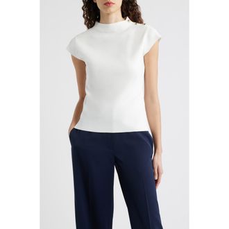 Elie Tahari The Katy Button Detail Sweater in Sky White at Nordstrom, Size X-Small