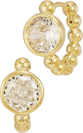Savvy Cie Jewels GOLD PLATED OVER BRASS WHITE CZ BEZEL HUGGIE EARRINGS